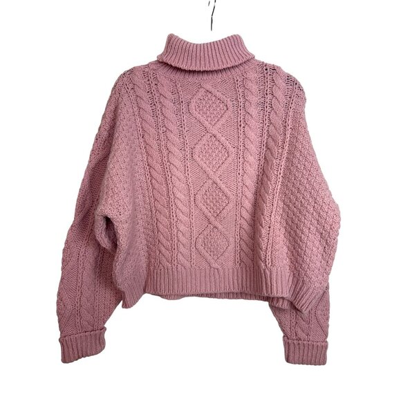 Vtg Laura Ashley Women's M/L Pink Cable Knit Turtleneck Sweater Chunky Boxy - Picture 3 of 11